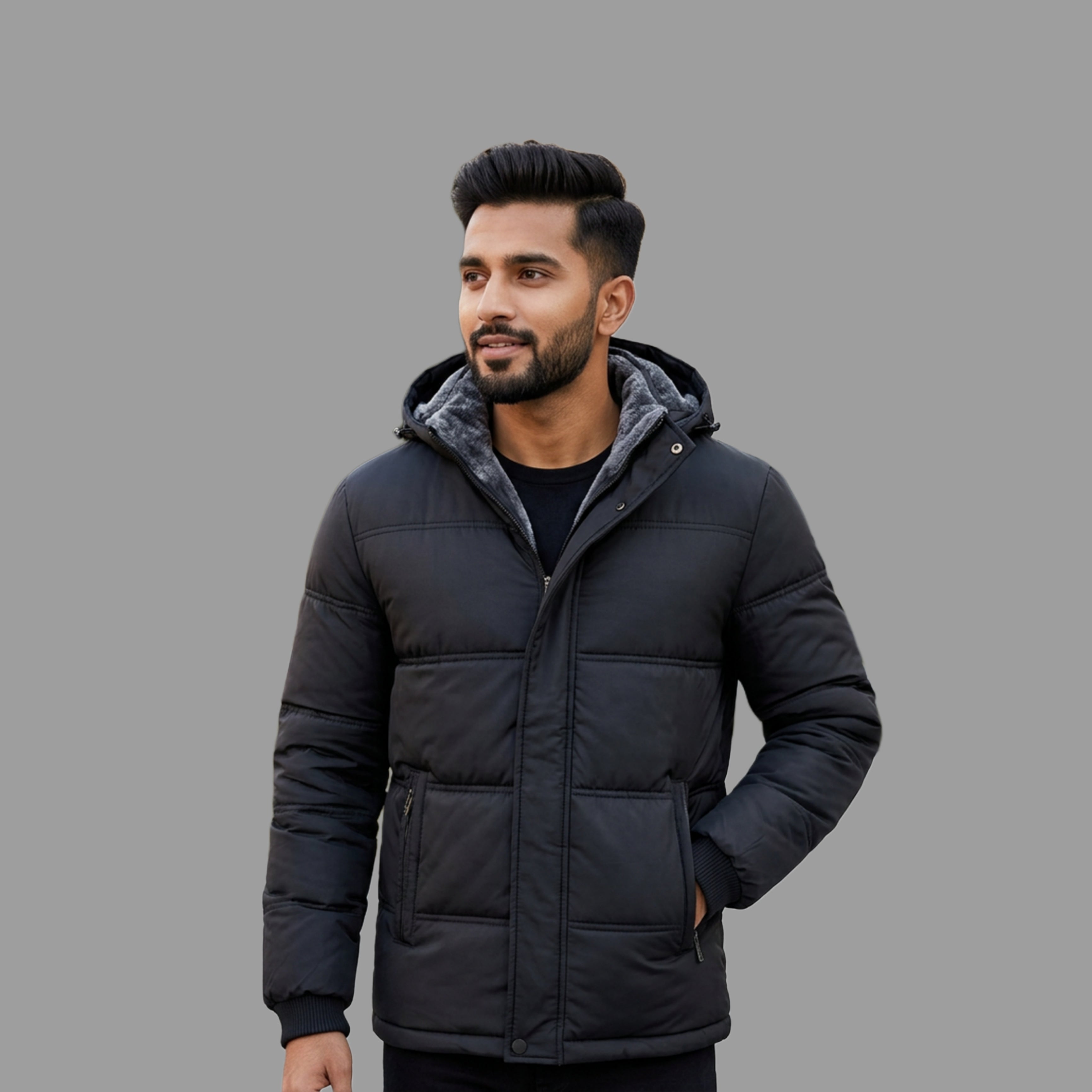 Men's Thermal Fleece-Lined Hooded Puffer Jacket