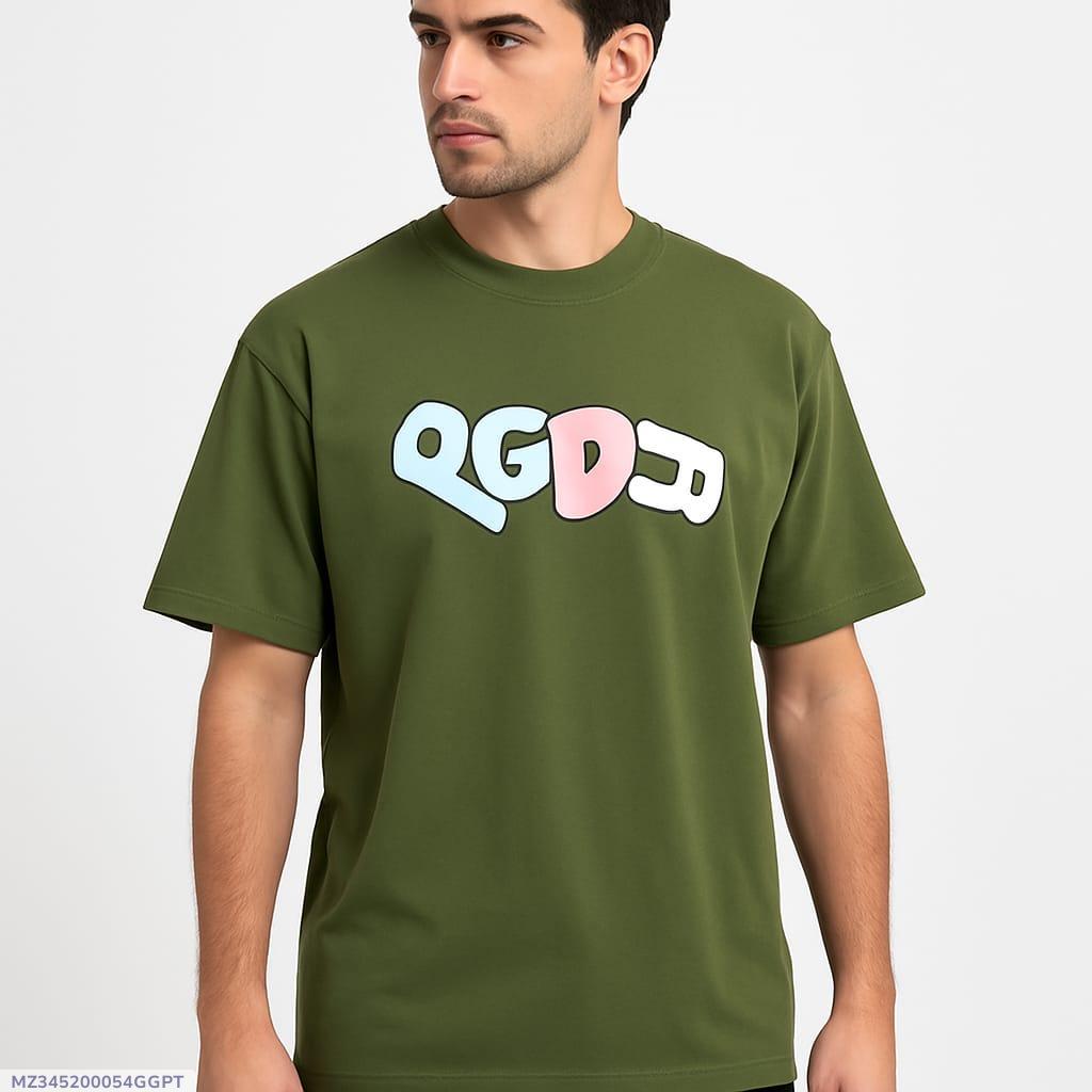 Men Green Printed Cotton T-Shirt Round Neck